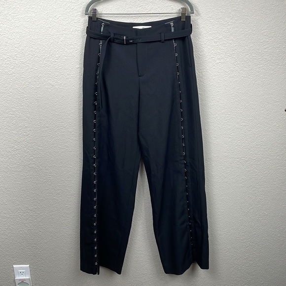 New Dion Lee Hook Detailed Wide Leg Trouser Pants Black Wool Blend Sz 6 - Picture 4 of 16